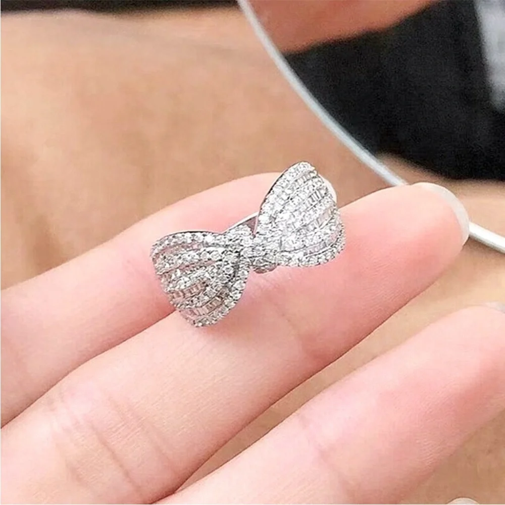 New Luxury Gorgeous 925 Silver Diamond Twist Knot Ring - Picture 6 of 6